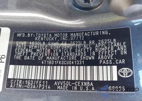 2012 Toyota Camry Hybrid Le from USA, damaged, VIN 4T1BD1FK0CU041331